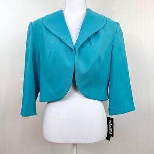 Women’s Size 14 Vintage Teal Blazer Cropped Open Front Office Siren 80s 90s